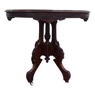 Antique Victorian Eastlake Burl Walnut Oval Center Table Parlor Table For Sale