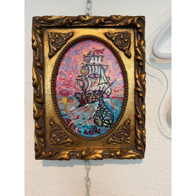 Pink Serg Graff "Lucky Catch" Seascape Acrylic Painting Ship Nautical Art For Sale - Image 8 of 9