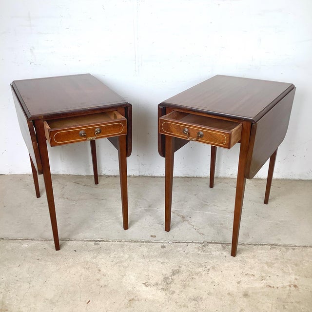 Pair of Federal Style Drop-Leaf Pembroke Side Tables For Sale - Image 13 of 16