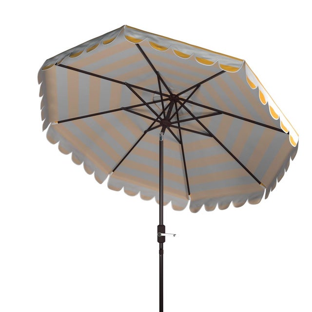 Transitional Ramona 9 Ft Crank Umbrella, Yellow Stripe/Brown Pole For Sale - Image 3 of 4