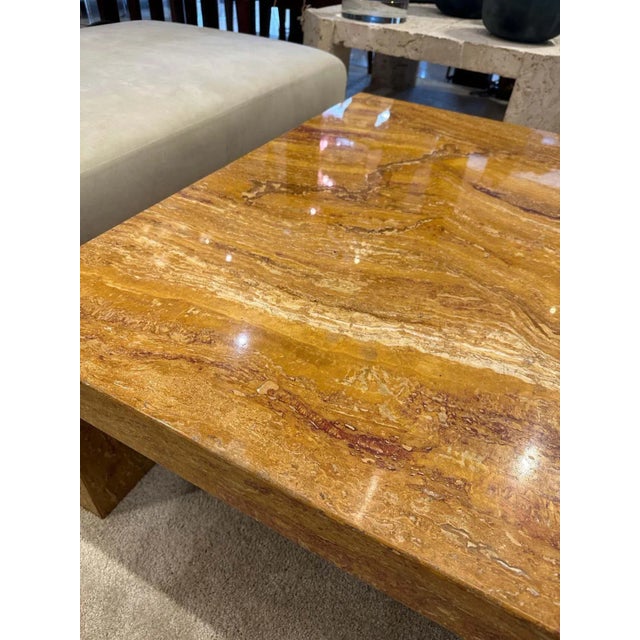 Stone Rare Giallo Siena Marble Waterfall Style Coffee Table For Sale - Image 7 of 10