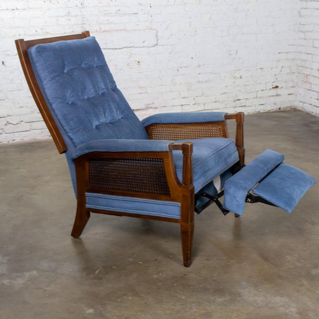 Magnificent vintage Neoclassic reclining armchair by Burris Industries Furniture composed of a walnut toned hardwood frame...