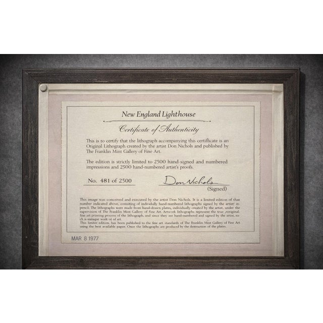 1970s Framed “New England Lighthouse” Coastal Seascape Lithograph by Tom Nicholas, 1977 (Franklin Mint Gallery) For Sale - Image 5 of 6