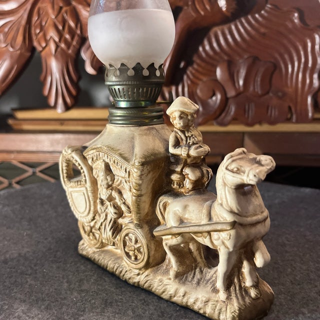 Mid 20th Century Vintage Mid 20th Century Horse and Carriage Oil Lamp For Sale - Image 5 of 13