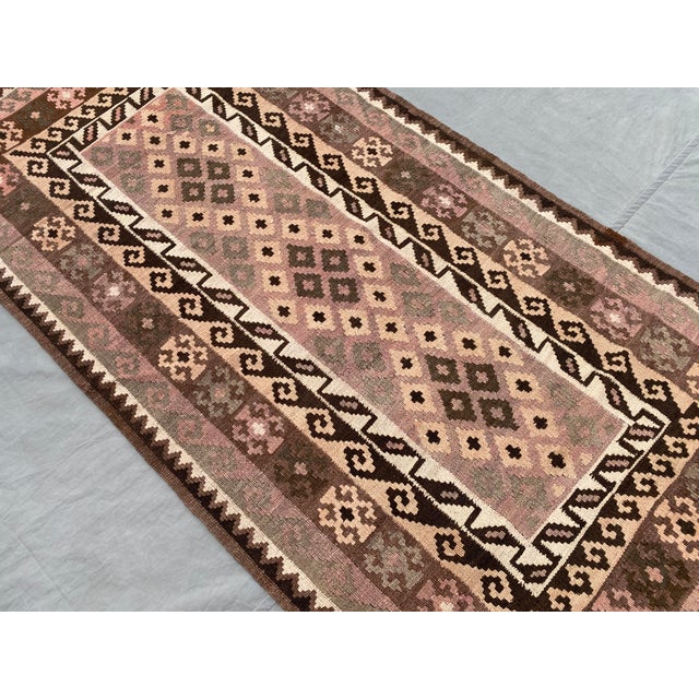 Textile Afghan Maimana Kilim Accent Rug, Handwoven Wool, 3x7, Mauve & Sage For Sale - Image 7 of 11