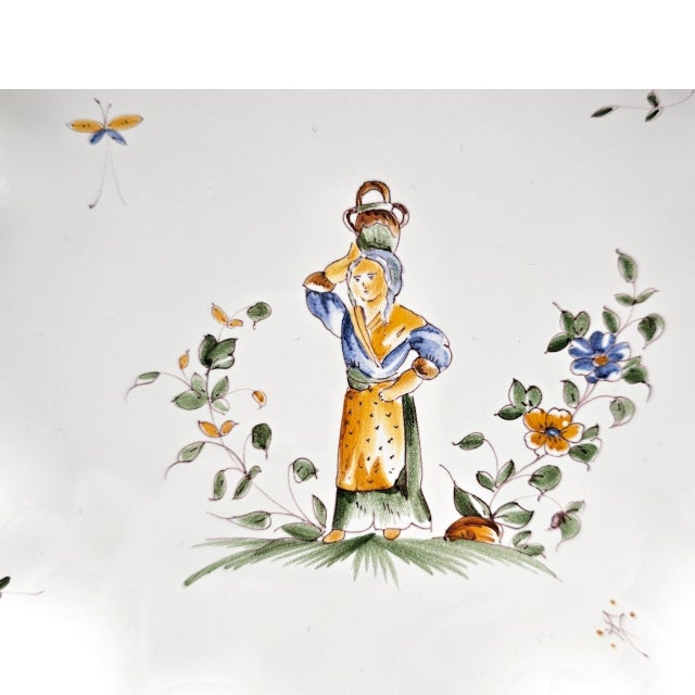 Ceramic A. Faxil Moustiers Provence Faience Hand-Painted Scalloped Plates, Set of Three For Sale - Image 7 of 15