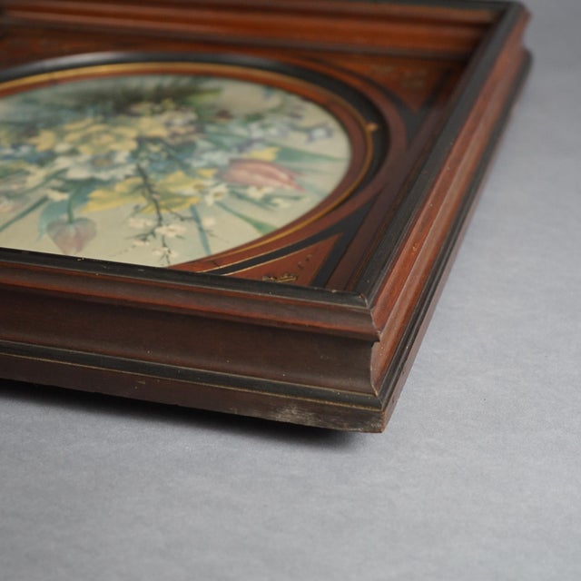 Pair of Deep Walnut Ebonized, Incised & Gilt Frames Housing Floral Prints C1890 For Sale - Image 9 of 12