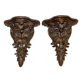 Pair or Vintage Baroque Wall Corbels • Large Acanthus Leaf Architectural Shelves For Sale