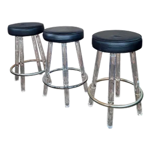 Mid Century 1960s Lucite Bar Stools - Set of 3