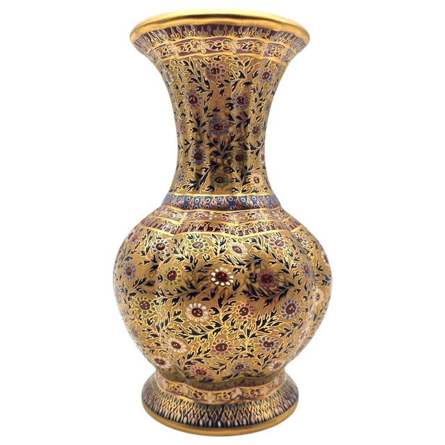 Thai Benjarong 22k Gold Enamel Floral Vase 8" For Sale - Image 4 of 13