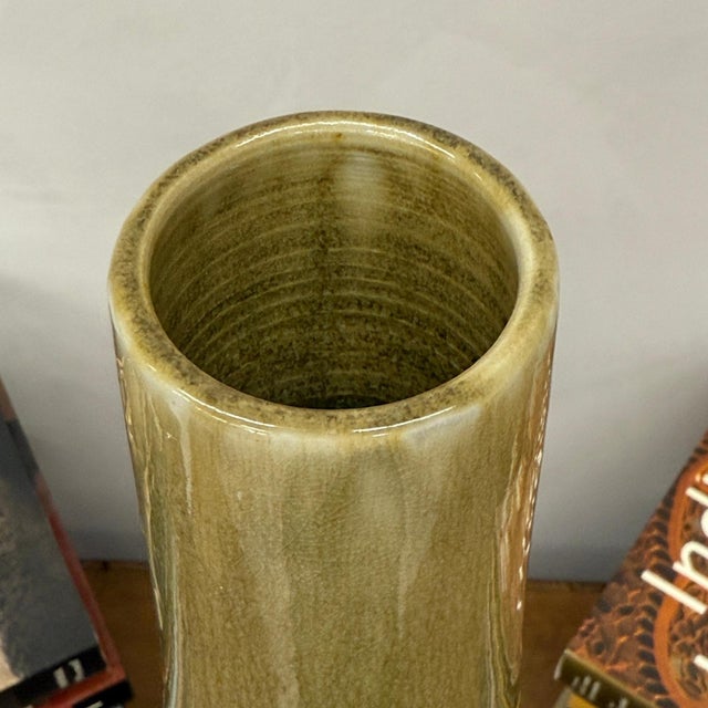 Tall Brown & Olive Glazed Ceramic Vase with Slender Neck For Sale In New York - Image 6 of 8