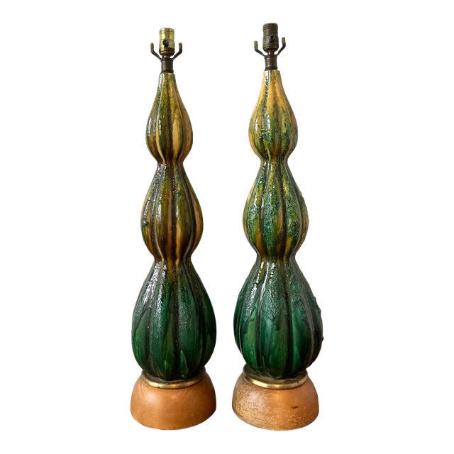 Vintage MCM Drip Glaze Ceramic Lamps - A Pair For Sale