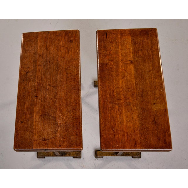 Rectangular Oak Side Tables on Fer Forge Bases - Pair For Sale - Image 11 of 11
