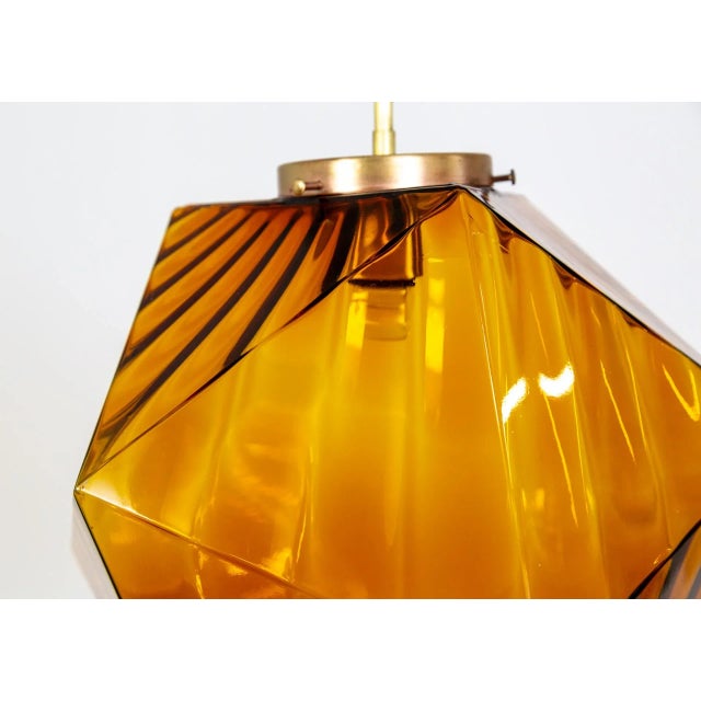 Mid-Century Modern 1970s Geometric Amber-Orange Glass Pendant Light For Sale - Image 3 of 8