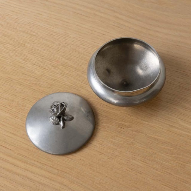 Silver 1930s French Pewter Floral Vide Poche With Lid For Sale - Image 8 of 11
