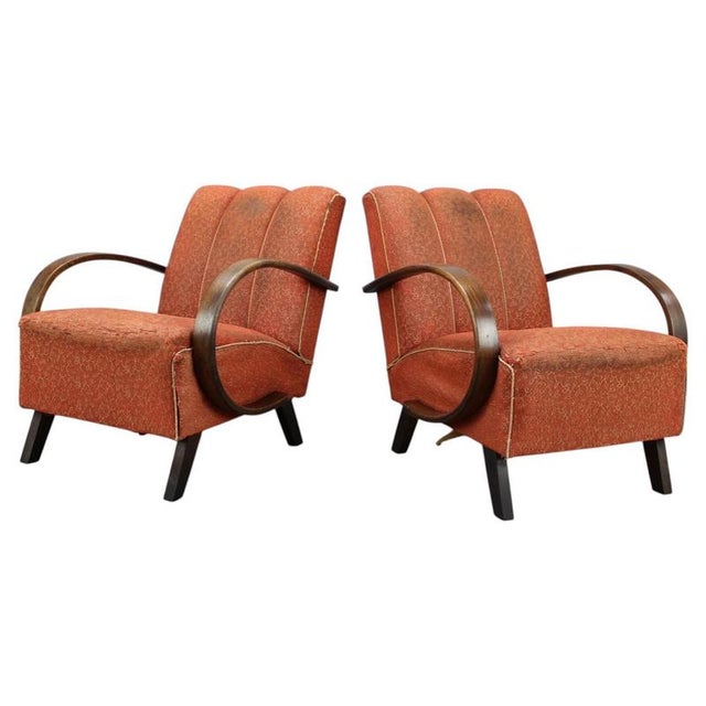 Czechoslovak Lounge Chairs in Orange Upholstery by Jindřich Halabala, 1930s, Set of 2 For Sale - Image 16 of 16