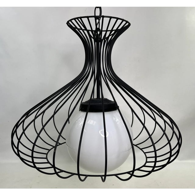 Black 1960s Metal Wire Cage Light Fixture For Sale - Image 8 of 8