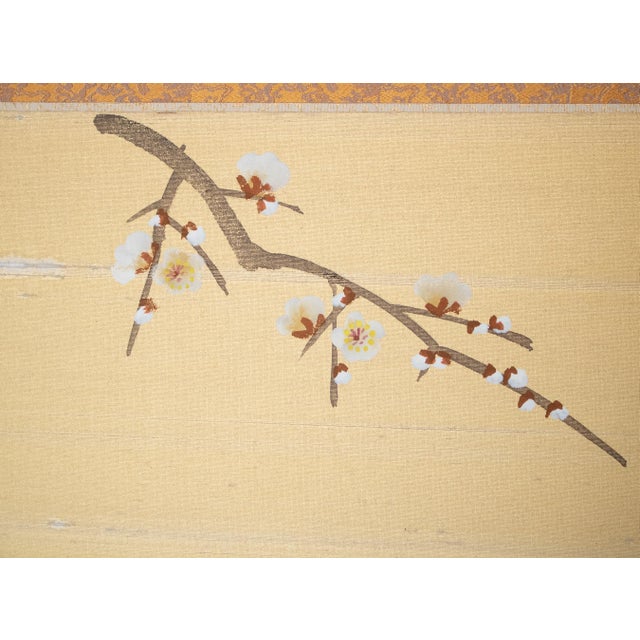 C. 1970s Showa Era Japanese Painted Silk Scroll "Pheasants and Sakura" For Sale - Image 9 of 18