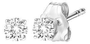 AGS Certified 14K White Gold 1.0 Cttw 4-Prong Set Brilliant Round-Cut Solitaire Diamond Push Back Stud Earrings- 2 Pieces