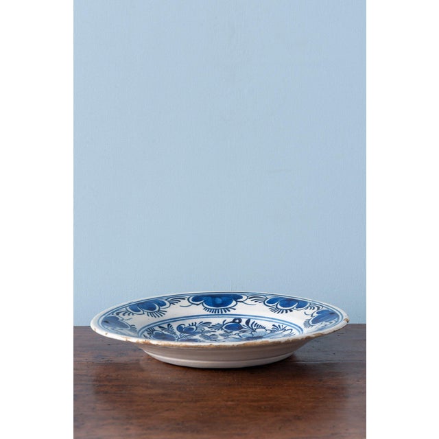 Blue Dutch Delft Blue & White Floral Plates, 1700s, Set of 3 For Sale - Image 8 of 14