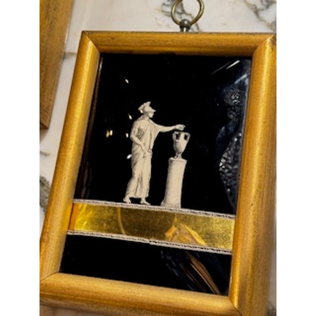 Traditional 19th Century Set of 4 French Eglomise’ Framed Glass Panels For Sale - Image 3 of 7