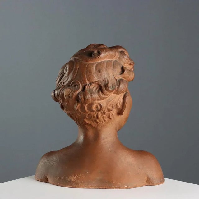Ceramic Antique Terracotta Bust of Boy by A. Menchi, 20th Century For Sale - Image 7 of 9