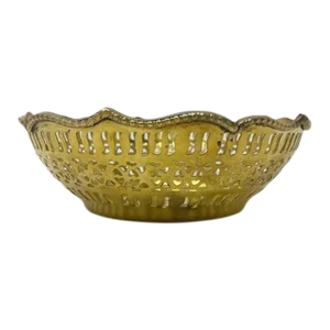 Vintage Brass Scalloped Edged Rim Bowl, Pierced