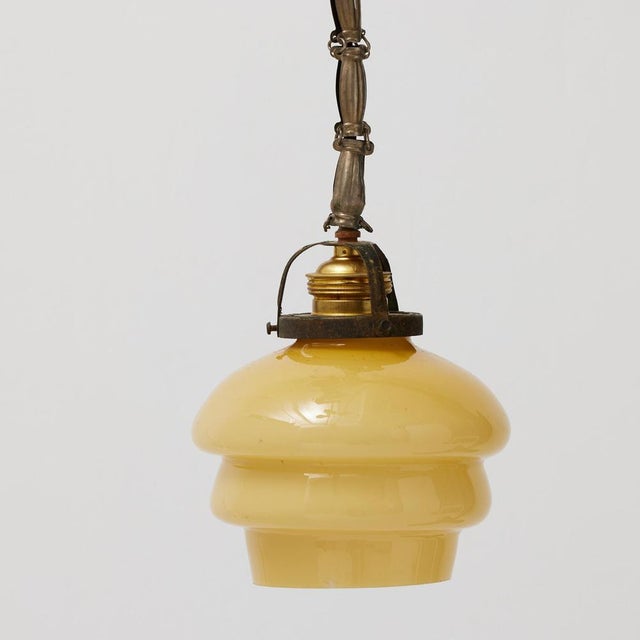 Vintage French Yellow Glass Hanging Lamp, 1930 For Sale - Image 3 of 15