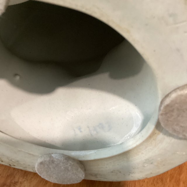 Vintage Large Hand Painted White & Blue Ceramic Rooster Sculpture Numbered Signed For Sale - Image 10 of 12