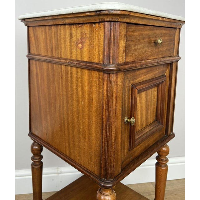 Wood Antique French Walnut Bedside Table with Marble Top For Sale - Image 7 of 16