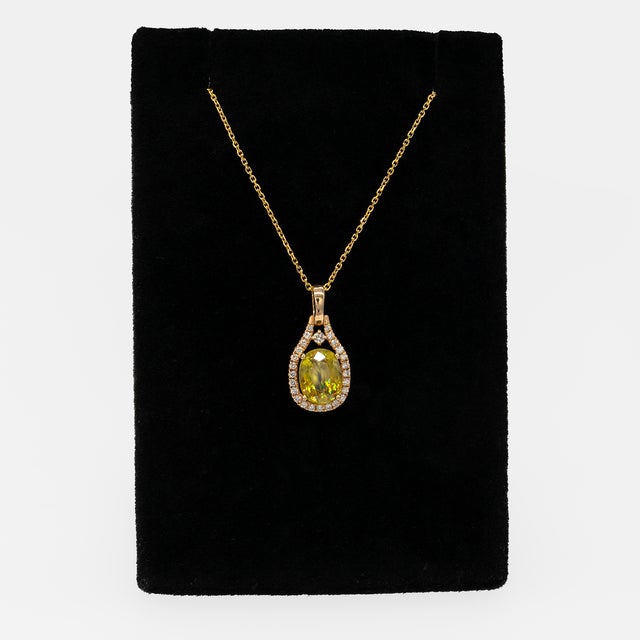 2.1Ct Sphene Pendant With Earth-Mined Diamond Accents in Solid 14k Gold, 8x6mm For Sale - Image 4 of 7