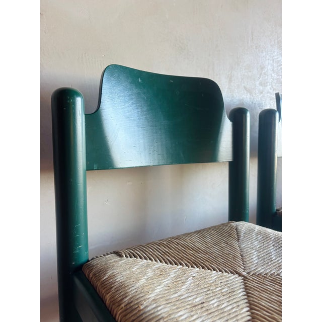 1970s Mid Century Green Padova Chairs With Striated Woven Rush Seats Attributed to Hank Lowenstein For Sale - Image 4 of 15