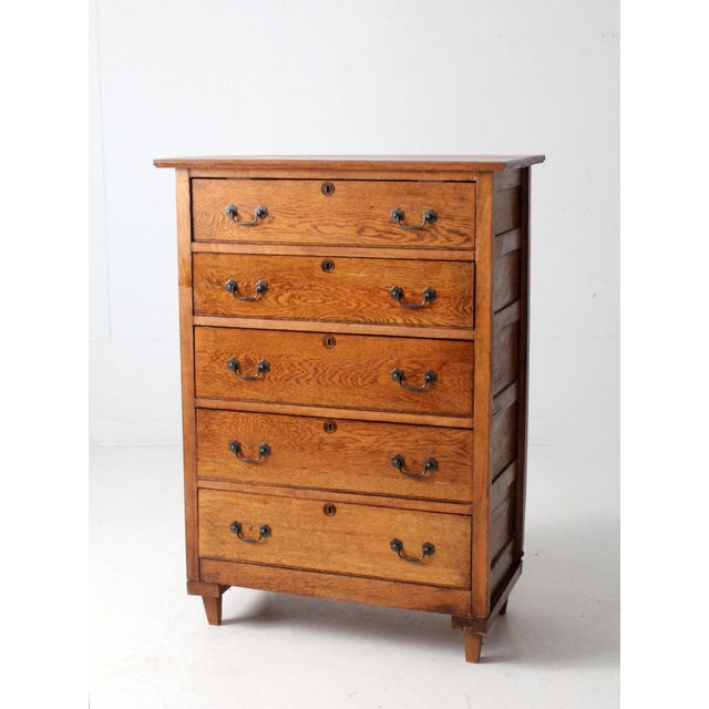 Antique Oak Highboy Dresser Spiegel Furniture Company For Sale - Image 4 of 15