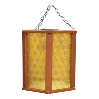 Vintage Huge 3-Light Amber Acrylic Panes Hexagonal Swag Lamp For Sale
