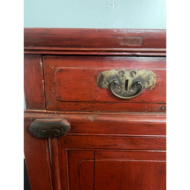 Late 19th Century Late Qing Red Lacquer Elmwood Accent Cabinet - Northern China For Sale - Image 5 of 11