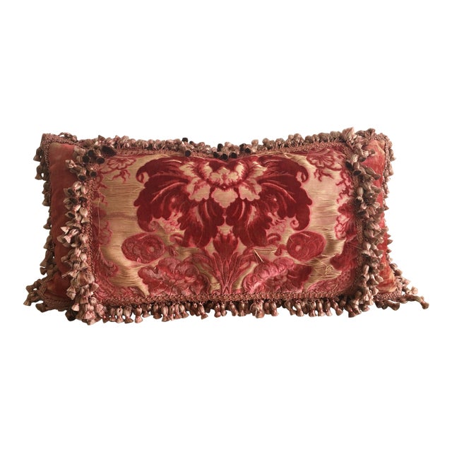 Vintage Velvet  Pillow  With Silk Tassels  and Silk Panel 