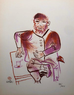 William Gropper, Rabbi, Cup of Tea, Shtetl Americana Judaica Lithograph WPA Social Realist Artist