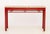 James Mont Style Marble Top Red Stained Oak Console Table. 32" H x 53" W x 15.75" D. Provenance: A Sutton Place Collection.