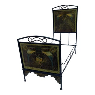 19th C., French Iron Painted Bedframe For Sale