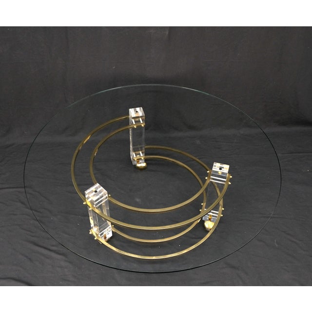 Polished Brass & Lucite Base Round Midcentury Coffee Table on Wheels For Sale - Image 6 of 12
