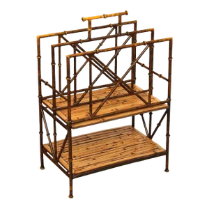 Hollywood Regency Iron and Bamboo Magazine Rack Bookshelf