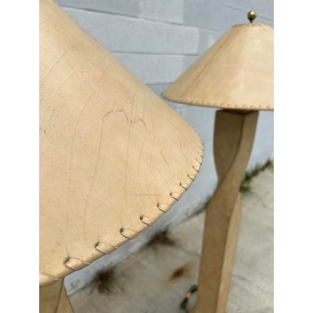 Pair of 1990s Lexington Furniture Cream Leather Floor Lamps With Matching Leather Shades For Sale - Image 12 of 17