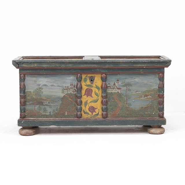 Rustic Farmhouse Folk Art Painted Bridal Chest For Sale - Image 11 of 16