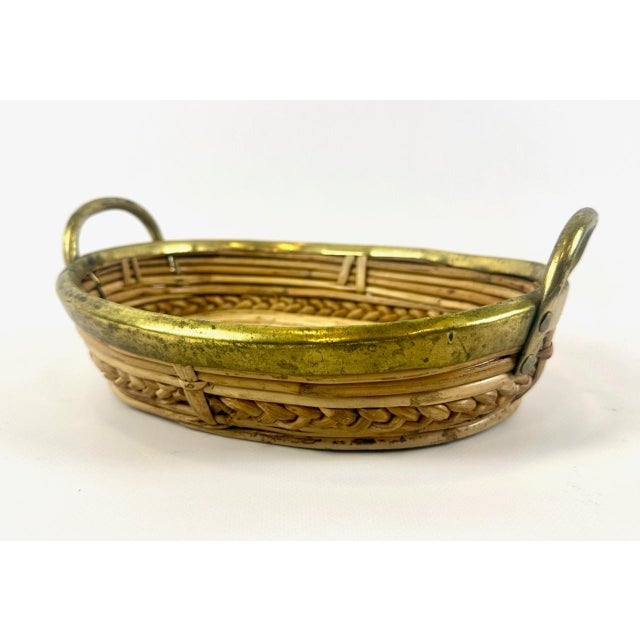 Italian Rattan and Brass Basket Centerpiece, 1960s For Sale - Image 9 of 12