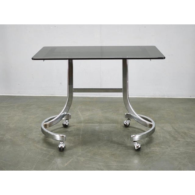 Vintage Italian Space Age Chrome and Smoked Glass Rolling Side Table, 1970s For Sale - Image 12 of 13