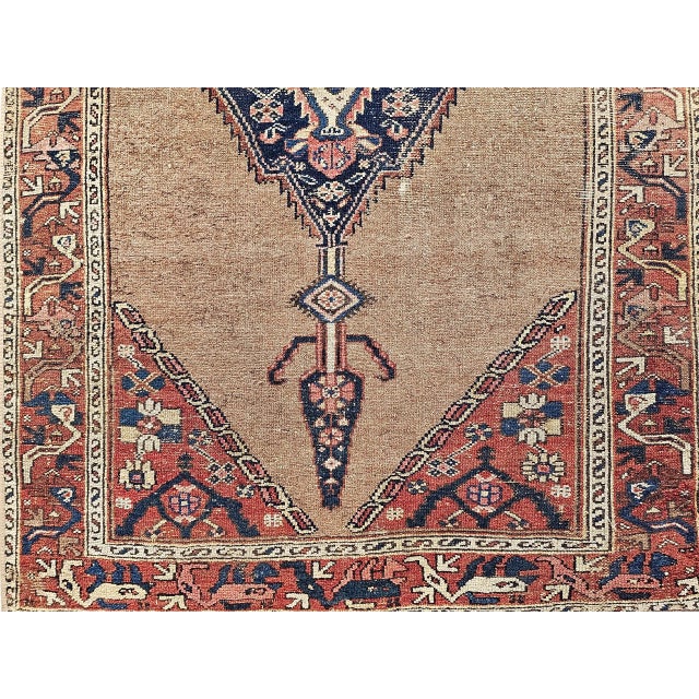 Textile Vintage Persian Malayer Area Rug, Handwoven Geometric Medallion Pattern, Camelhair & Red, 4’ X 7’ For Sale - Image 7 of 18