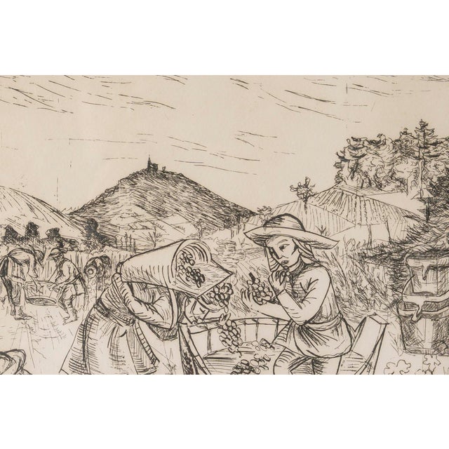 E.V. Bouteil, The Grape Harvest, 20th Century, Engraving on Paper, Framed For Sale - Image 4 of 7