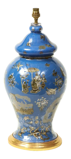 Royal Blue Chinoiserie Decalcomania Lamp