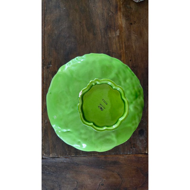 1960s Inarco Japan E2606 Green Majolica-Style Fruit Pedestal Compote For Sale - Image 16 of 18