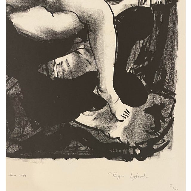 1949 Roger Lyford (1920-1998) "Nude with Furs" lithograph, pencil signed, dated 1949, titled, and numbered from an edition...
